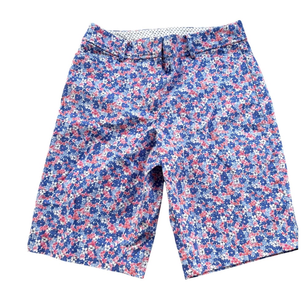 Talbots Perfect Short Womens 6 Blue Pink Floral Cotton Stretch Bermuda Shorts